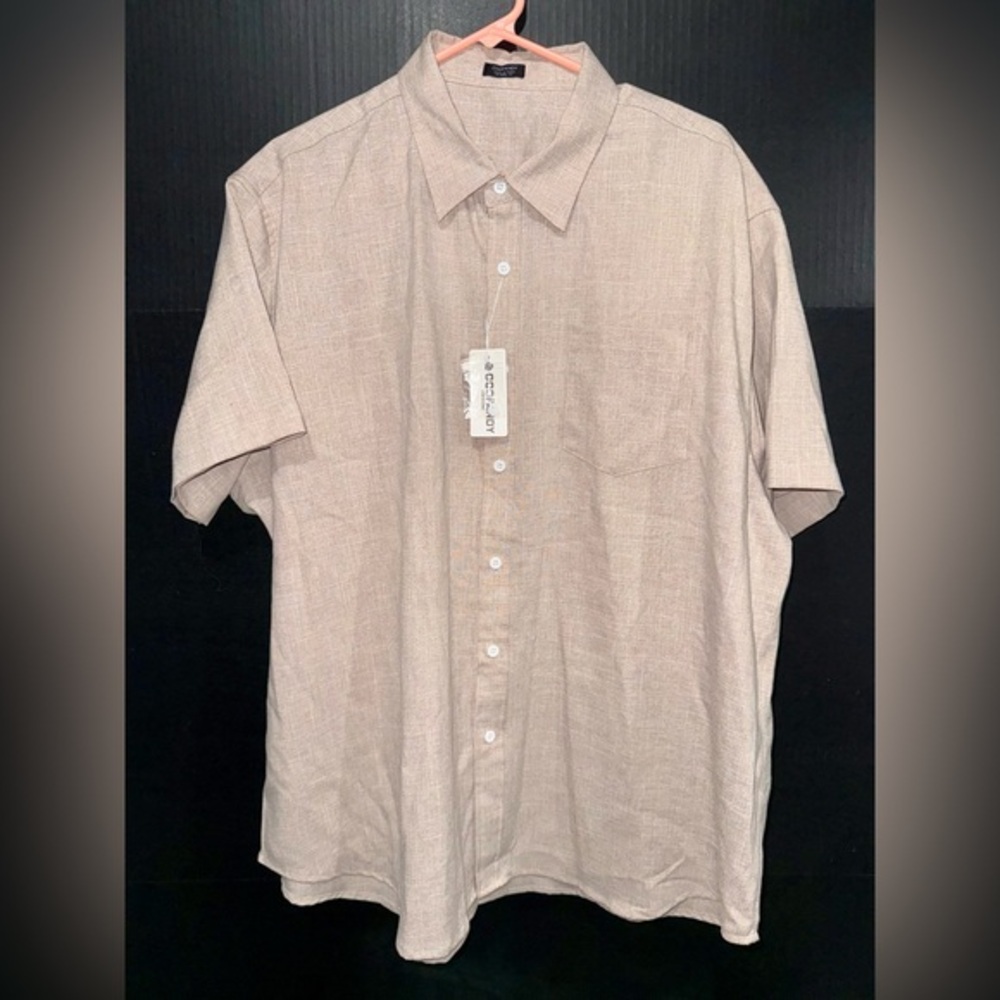 🎋Coofandy Khaki Linen Blend Button Down Shirt Sleeve Shirt